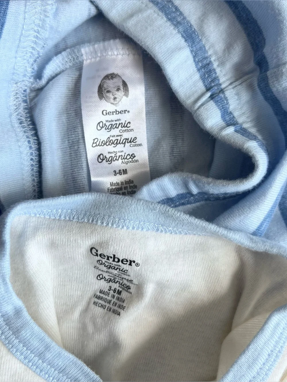 GERBER Organic Off-White Blue Bear Long Sleeve & Pant Outfit Set 3-6 Months